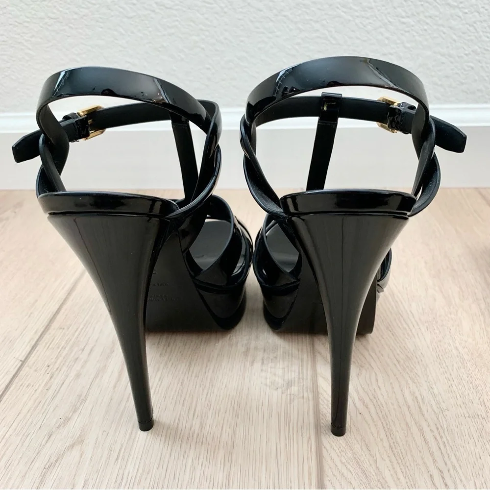 🌟 YSL Black Patent Leather Tribute 105 Platform Heeled Sandals High Heels 37 - Picture 5 of 12